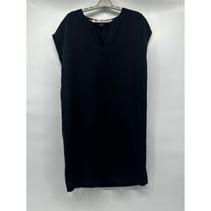 THEORY Saturnina‎ Black Crepe Split Neck Shift Dress Size Large